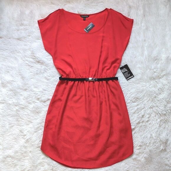 Express Red Mini Dress with belt NWT Size Medium - Picture 2 of 12